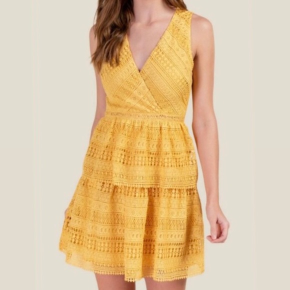 Francesca's Collections Dresses & Skirts - Yellow lace tier dress